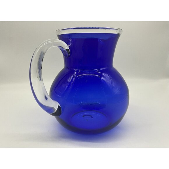 Handblown Vintage Pitcher Cobalt Blue and Clear Art Glass Quality Workmanship - Picture 14 of 16